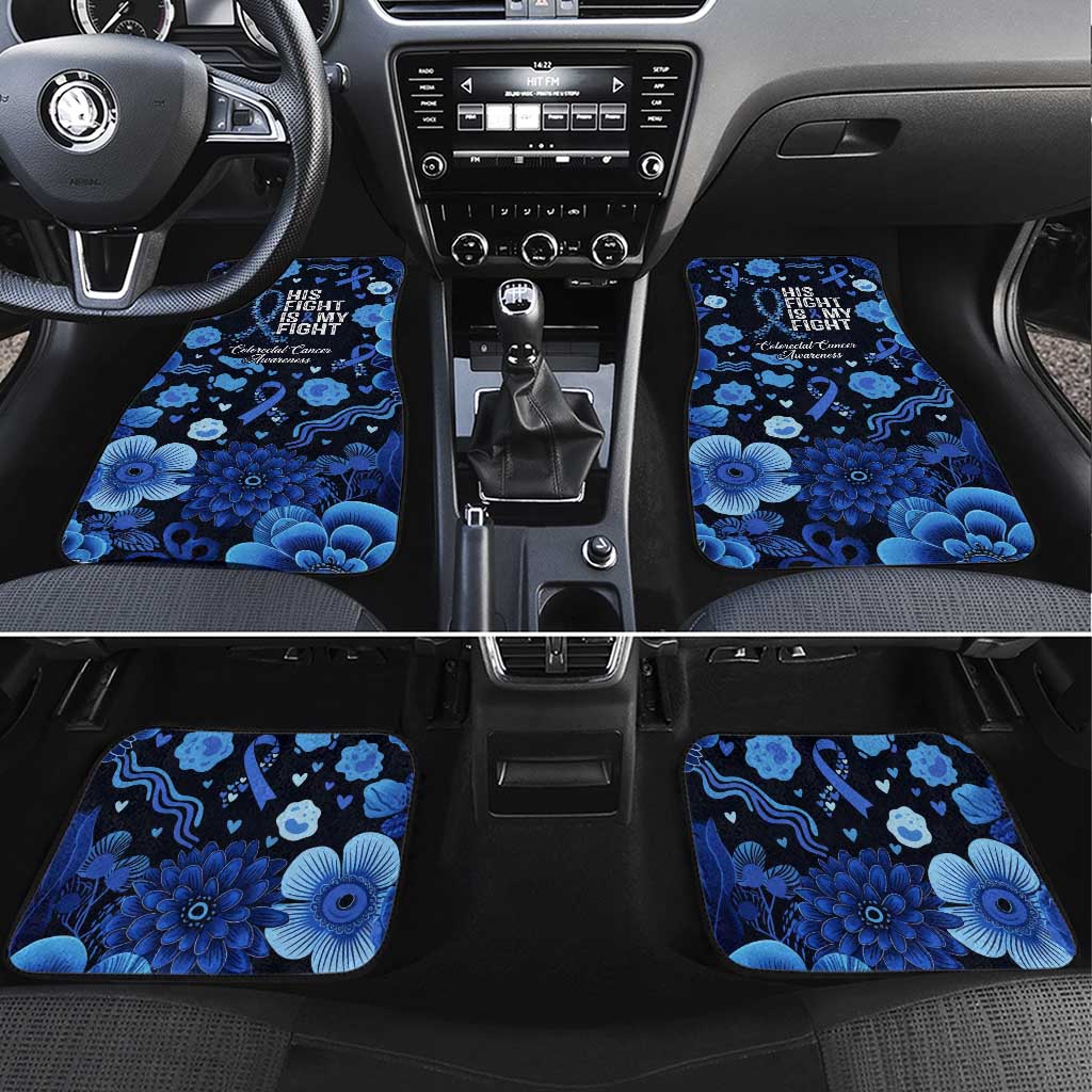 His Fight Is My Fight Colorectal Cancer Awareness Car Mats Blue Ribbon Heart Pattern Illustration