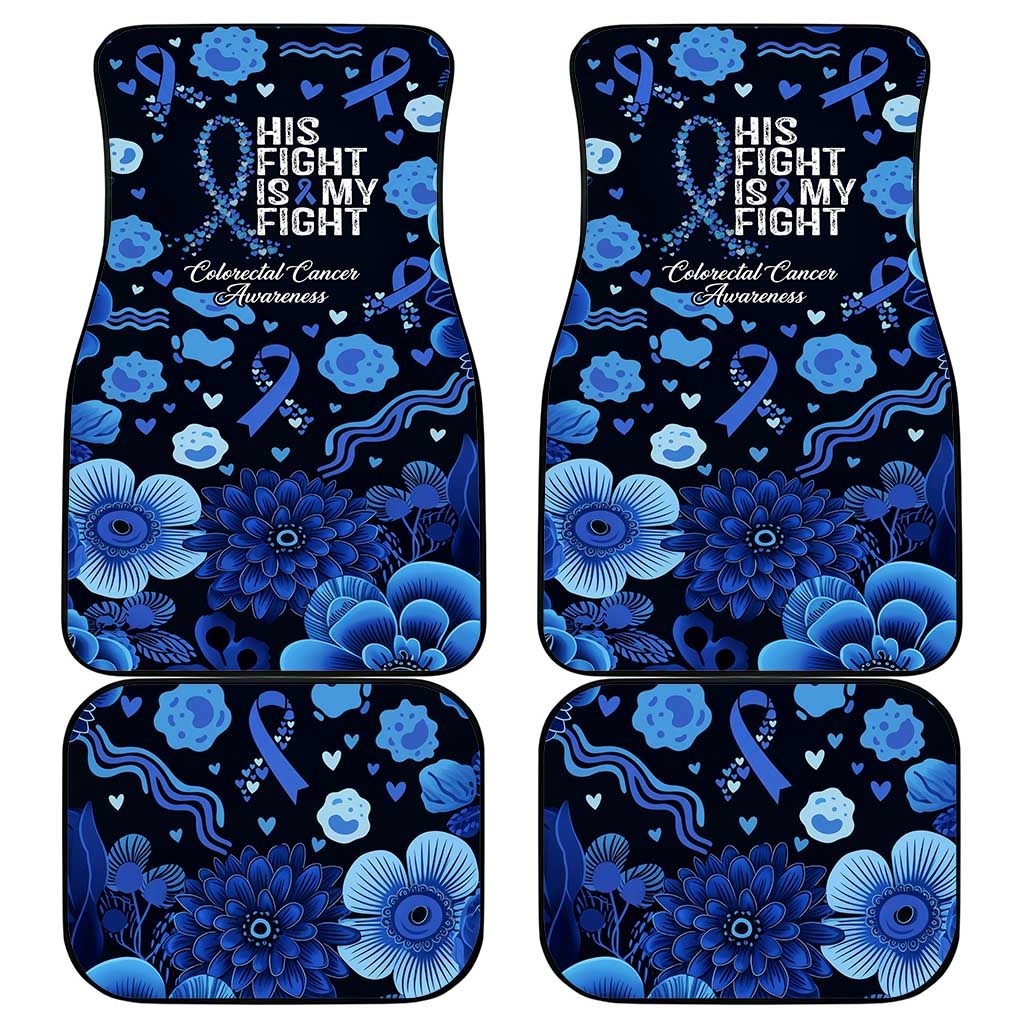 His Fight Is My Fight Colorectal Cancer Awareness Car Mats Blue Ribbon Heart Pattern Illustration