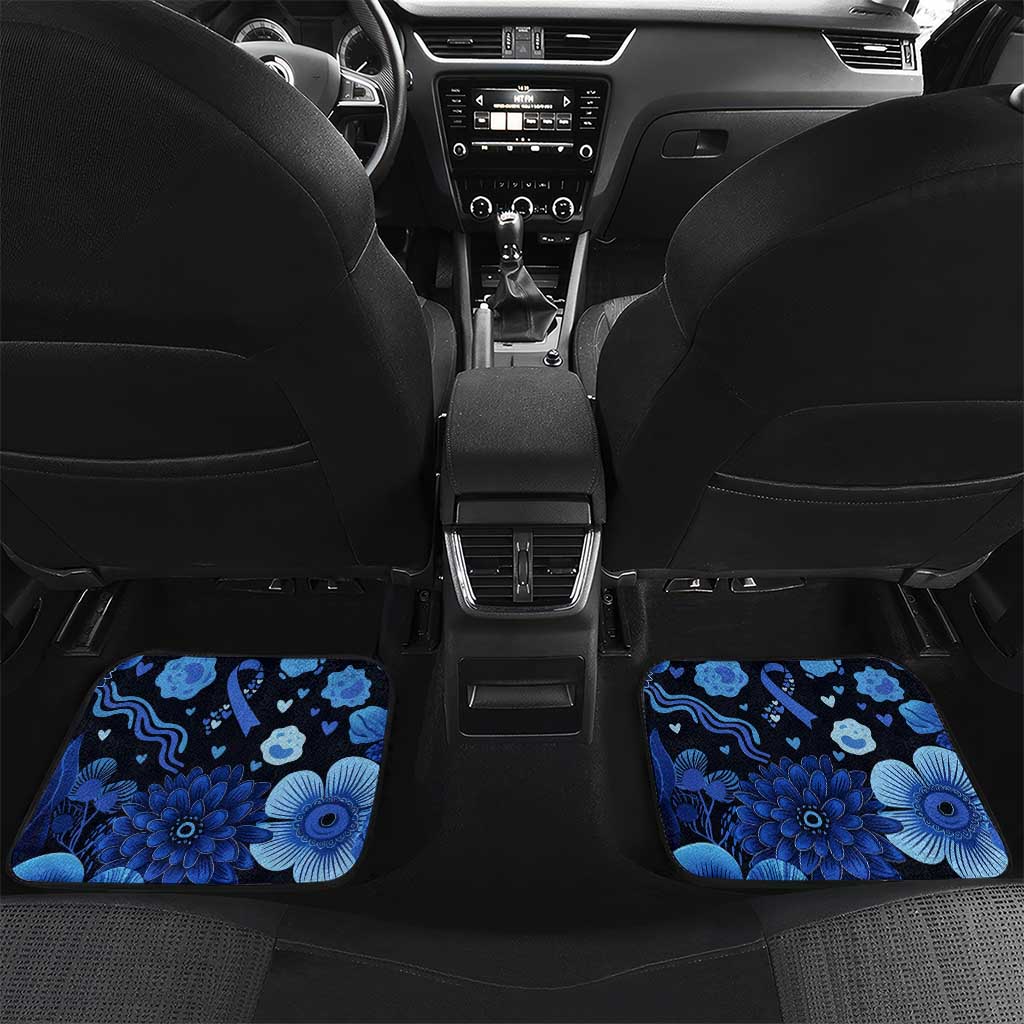 His Fight Is My Fight Colorectal Cancer Awareness Car Mats Blue Ribbon Heart Pattern Illustration