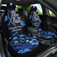 His Fight Is My Fight Colorectal Cancer Awareness Car Seat Cover Blue Ribbon Heart Pattern Illustration