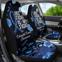 His Fight Is My Fight Colorectal Cancer Awareness Car Seat Cover Blue Ribbon Heart Pattern Illustration