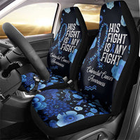 His Fight Is My Fight Colorectal Cancer Awareness Car Seat Cover Blue Ribbon Heart Pattern Illustration