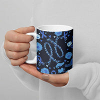 His Fight Is My Fight Colorectal Cancer Awareness Ceramic Mug Blue Ribbon Heart Pattern Illustration