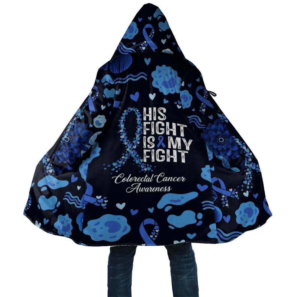 His Fight Is My Fight Colorectal Cancer Awareness Cloak Blue Ribbon Heart Pattern Illustration