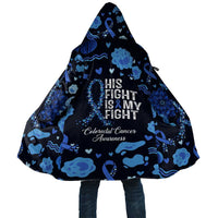 His Fight Is My Fight Colorectal Cancer Awareness Cloak Blue Ribbon Heart Pattern Illustration