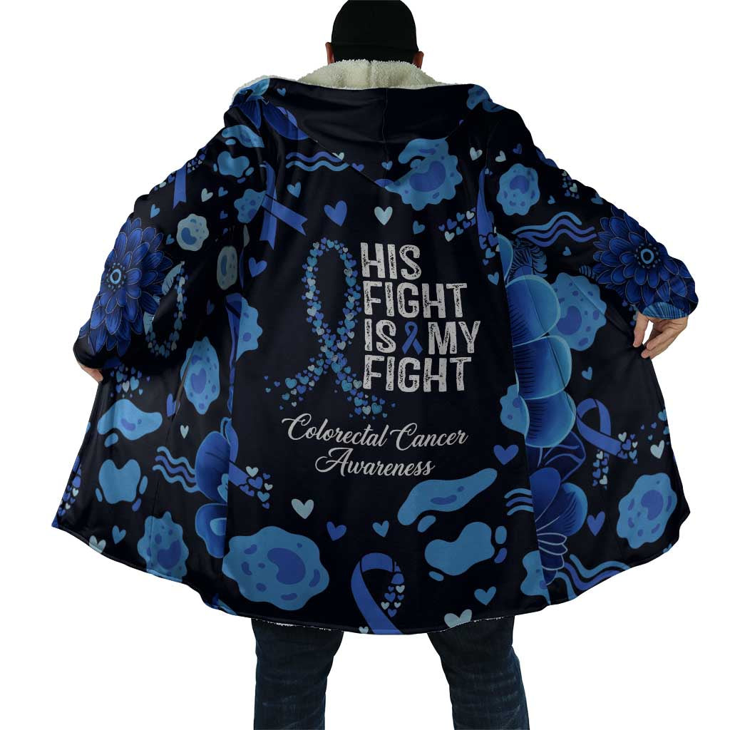 His Fight Is My Fight Colorectal Cancer Awareness Cloak Blue Ribbon Heart Pattern Illustration