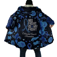 His Fight Is My Fight Colorectal Cancer Awareness Cloak Blue Ribbon Heart Pattern Illustration