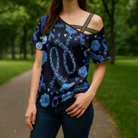 His Fight Is My Fight Colorectal Cancer Awareness Cross Shoulder Shirt Blue Ribbon Heart Pattern Illustration