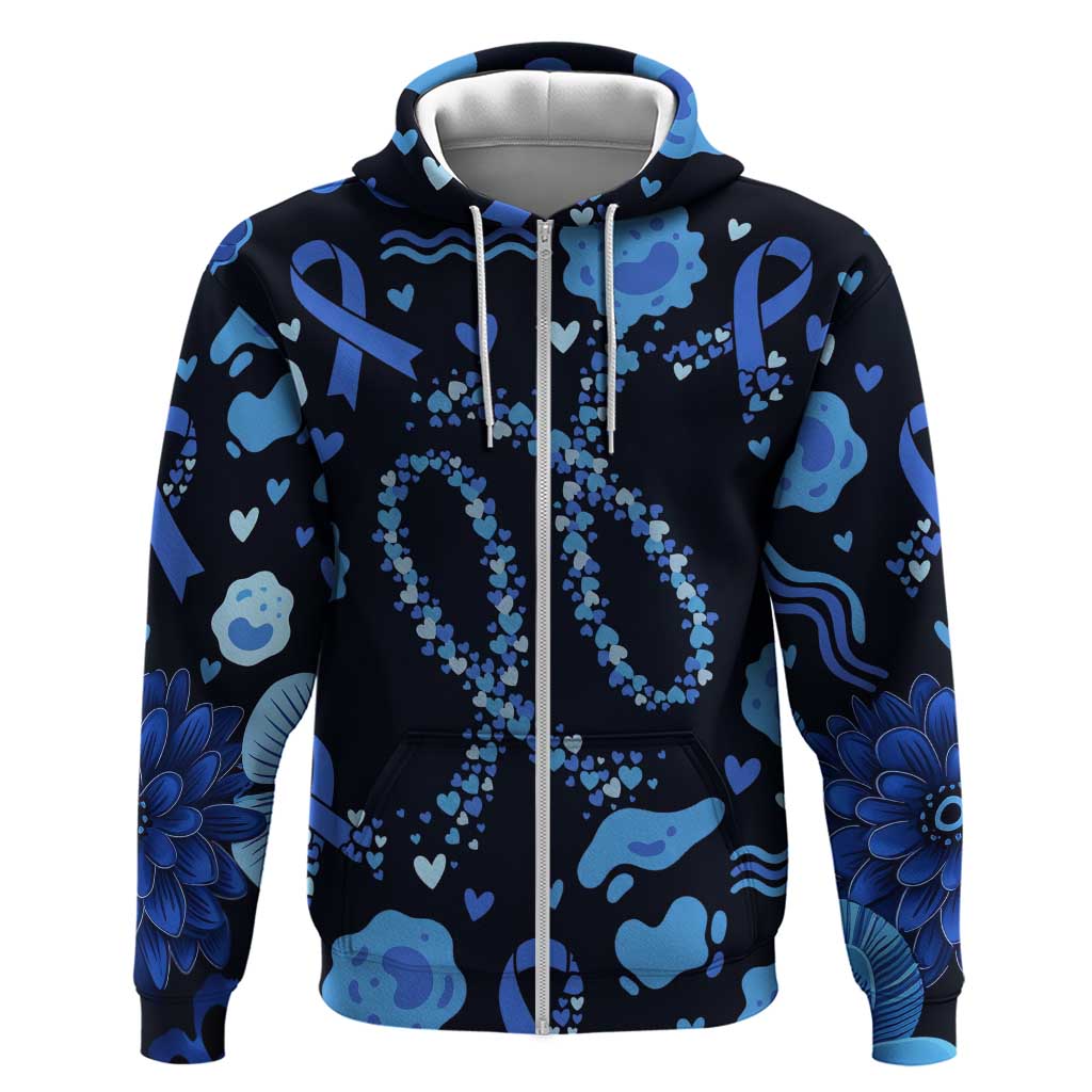 His Fight Is My Fight Colorectal Cancer Awareness Hoodie Blue Ribbon Heart Pattern Illustration