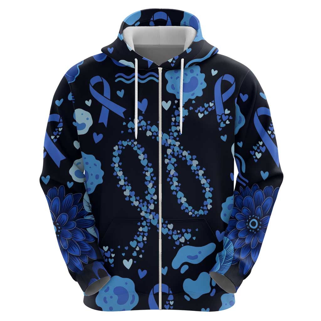 His Fight Is My Fight Colorectal Cancer Awareness Hoodie Blue Ribbon Heart Pattern Illustration