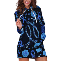 His Fight Is My Fight Colorectal Cancer Awareness Hoodie Dress Blue Ribbon Heart Pattern Illustration