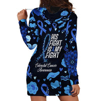 His Fight Is My Fight Colorectal Cancer Awareness Hoodie Dress Blue Ribbon Heart Pattern Illustration