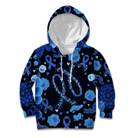His Fight Is My Fight Colorectal Cancer Awareness Kid Hoodie Blue Ribbon Heart Pattern Illustration