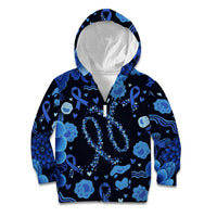 His Fight Is My Fight Colorectal Cancer Awareness Kid Hoodie Blue Ribbon Heart Pattern Illustration