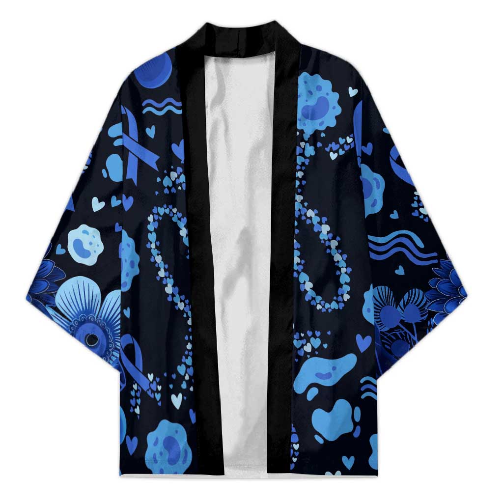 His Fight Is My Fight Colorectal Cancer Awareness Kimono Blue Ribbon Heart Pattern Illustration