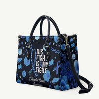 His Fight Is My Fight Colorectal Cancer Awareness Leather Bag Blue Ribbon Heart Pattern Illustration