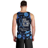 His Fight Is My Fight Colorectal Cancer Awareness Men Tank Top Blue Ribbon Heart Pattern Illustration