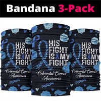 His Fight Is My Fight Colorectal Cancer Awareness Neck Gaiter Blue Ribbon Heart Pattern Illustration