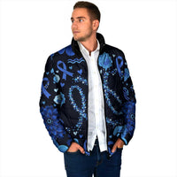 His Fight Is My Fight Colorectal Cancer Awareness Padded Jacket Blue Ribbon Heart Pattern Illustration