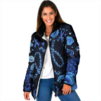 His Fight Is My Fight Colorectal Cancer Awareness Padded Jacket Blue Ribbon Heart Pattern Illustration
