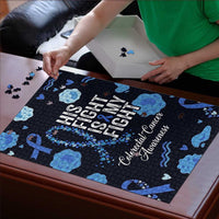 His Fight Is My Fight Colorectal Cancer Awareness Puzzle Blue Ribbon Heart Pattern Illustration