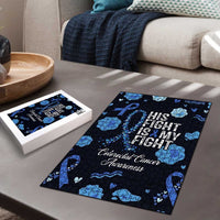 His Fight Is My Fight Colorectal Cancer Awareness Puzzle Blue Ribbon Heart Pattern Illustration