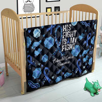 His Fight Is My Fight Colorectal Cancer Awareness Quilt Blue Ribbon Heart Pattern Illustration