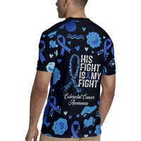 His Fight Is My Fight Colorectal Cancer Awareness Rugby Jersey Blue Ribbon Heart Pattern Illustration