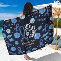 His Fight Is My Fight Colorectal Cancer Awareness Sarong Blue Ribbon Heart Pattern Illustration