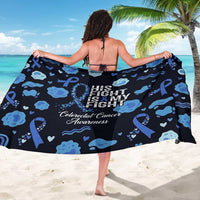His Fight Is My Fight Colorectal Cancer Awareness Sarong Blue Ribbon Heart Pattern Illustration
