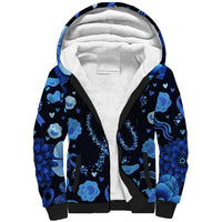 His Fight Is My Fight Colorectal Cancer Awareness Sherpa Hoodie Blue Ribbon Heart Pattern Illustration