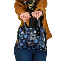 His Fight Is My Fight Colorectal Cancer Awareness Shoulder Handbag Blue Ribbon Heart Pattern Illustration