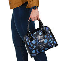 His Fight Is My Fight Colorectal Cancer Awareness Shoulder Handbag Blue Ribbon Heart Pattern Illustration