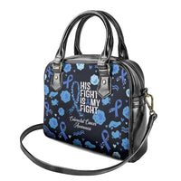His Fight Is My Fight Colorectal Cancer Awareness Shoulder Handbag Blue Ribbon Heart Pattern Illustration