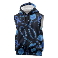 His Fight Is My Fight Colorectal Cancer Awareness Sleeveless Zip Hoodie Blue Ribbon Heart Pattern Illustration