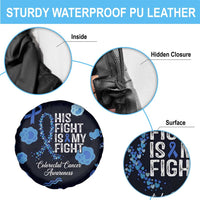 His Fight Is My Fight Colorectal Cancer Awareness Spare Tire Cover Blue Ribbon Heart Pattern Illustration