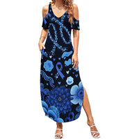 His Fight Is My Fight Colorectal Cancer Awareness Summer Maxi Dress Blue Ribbon Heart Pattern Illustration