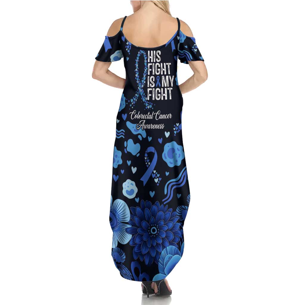 His Fight Is My Fight Colorectal Cancer Awareness Summer Maxi Dress Blue Ribbon Heart Pattern Illustration