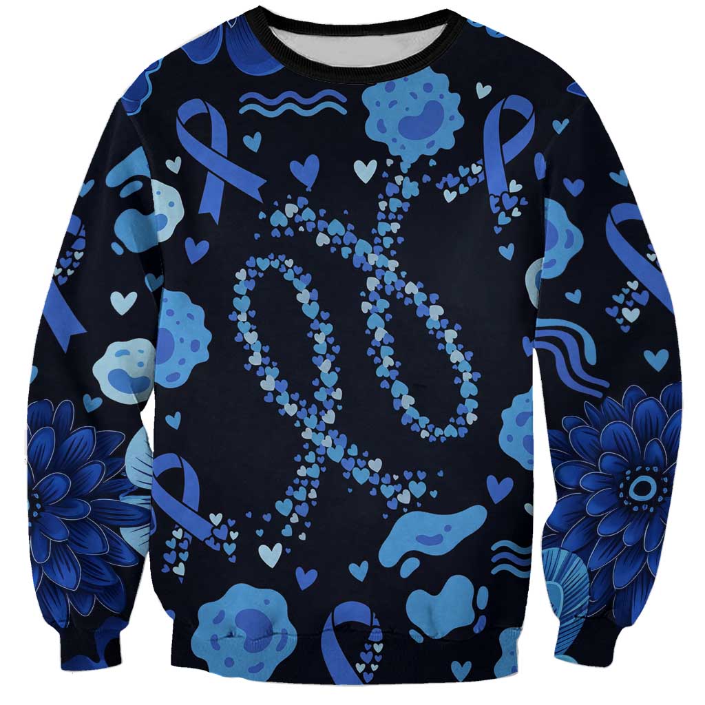 His Fight Is My Fight Colorectal Cancer Awareness Sweatshirt Blue Ribbon Heart Pattern Illustration