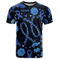 His Fight Is My Fight Colorectal Cancer Awareness T Shirt Blue Ribbon Heart Pattern Illustration