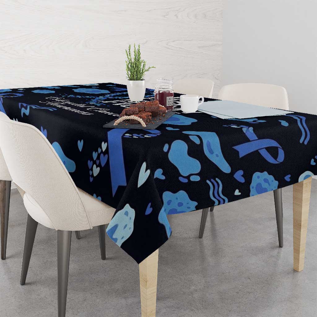 His Fight Is My Fight Colorectal Cancer Awareness Tablecloth Blue Ribbon Heart Pattern Illustration