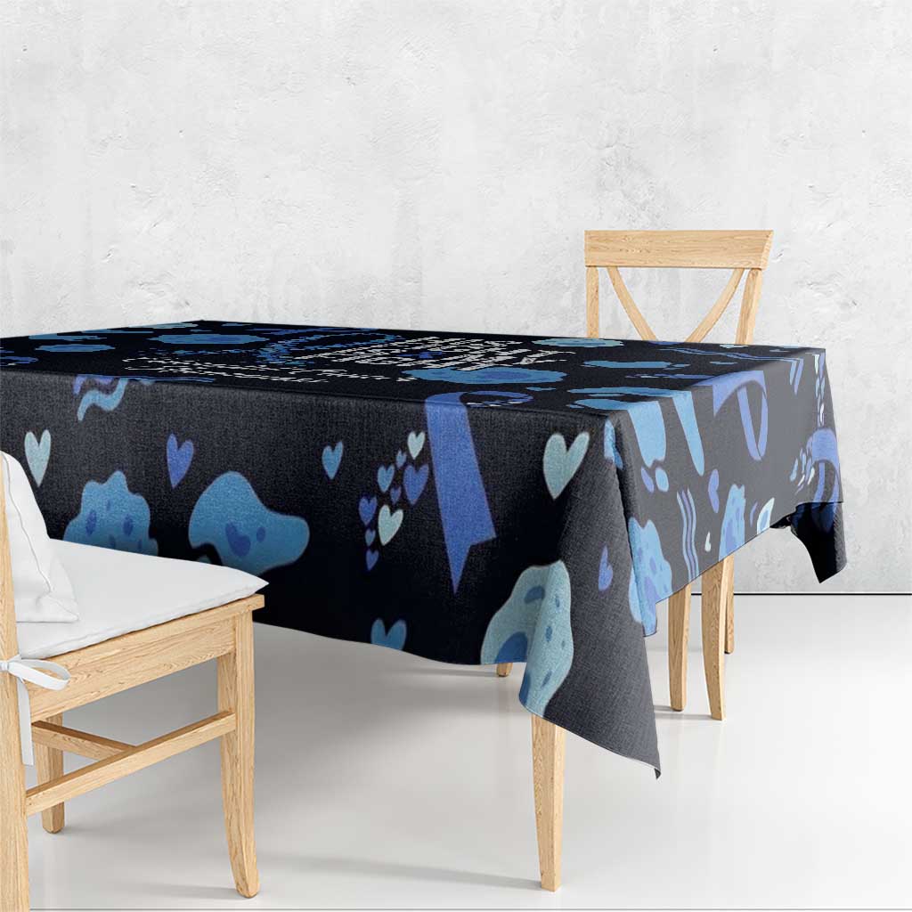 His Fight Is My Fight Colorectal Cancer Awareness Tablecloth Blue Ribbon Heart Pattern Illustration