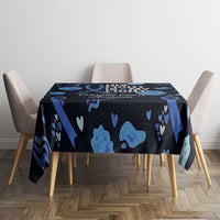His Fight Is My Fight Colorectal Cancer Awareness Tablecloth Blue Ribbon Heart Pattern Illustration