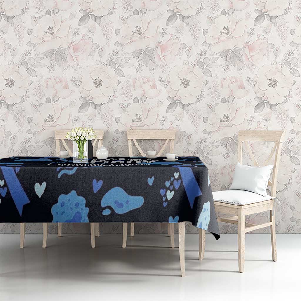 His Fight Is My Fight Colorectal Cancer Awareness Tablecloth Blue Ribbon Heart Pattern Illustration