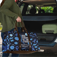 His Fight Is My Fight Colorectal Cancer Awareness Travel Bag Blue Ribbon Heart Pattern Illustration