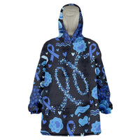 His Fight Is My Fight Colorectal Cancer Awareness Wearable Blanket Hoodie Blue Ribbon Heart Pattern Illustration
