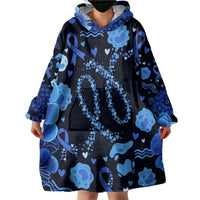 His Fight Is My Fight Colorectal Cancer Awareness Wearable Blanket Hoodie Blue Ribbon Heart Pattern Illustration
