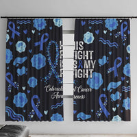 His Fight Is My Fight Colorectal Cancer Awareness Window Curtain Blue Ribbon Heart Pattern Illustration