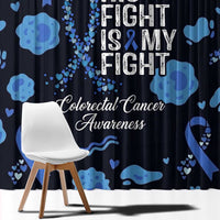 His Fight Is My Fight Colorectal Cancer Awareness Window Curtain Blue Ribbon Heart Pattern Illustration