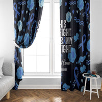 His Fight Is My Fight Colorectal Cancer Awareness Window Curtain Blue Ribbon Heart Pattern Illustration